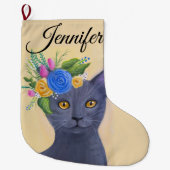 Gray Cat Whimsical Art Grote Kerstsok (Voorkant)