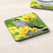 Gray Catbird on wooden fence Bier Onderzetter (Linkerzijde)