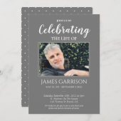 Gray Celebration of Life Foto Memorial Invitation Kaart (Voorkant / Achterkant)