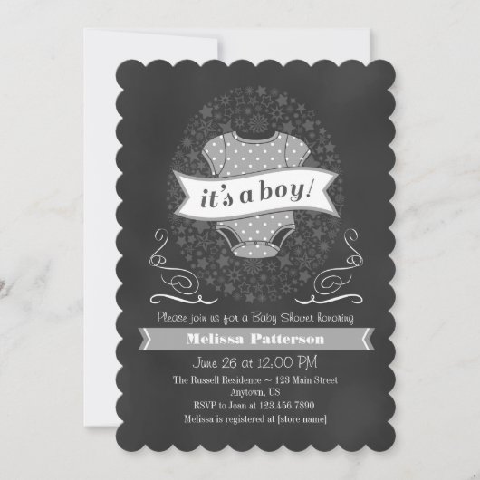 Gray Chalkboard Boy Baby shower nodigt uit Kaart (Voorkant)