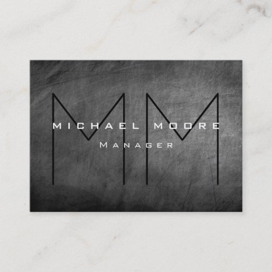 Gray Chalkboard Chubby Monogram Visitekaartje (Voorkant)