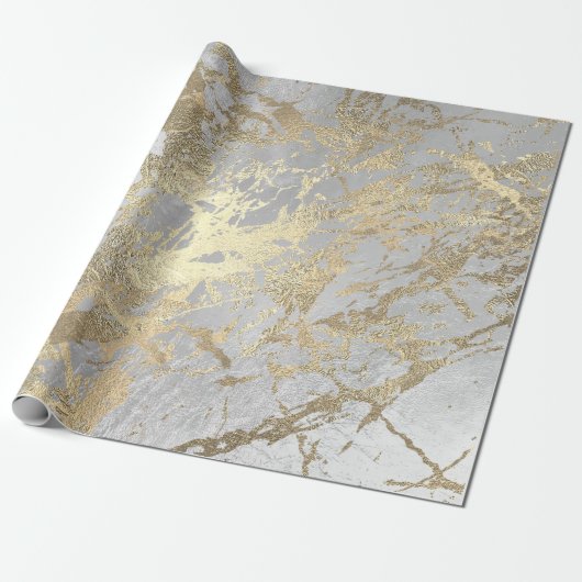 Gray Champaigne Gold Marble Grey Metallic Stroke Cadeaupapier (Uitgerold)