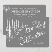 Gray Chandelier Elegant Custom Birthday Invitation Kaart (Voorkant / Achterkant)