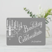 Gray Chandelier Elegant Custom Birthday Invitation Kaart (Staand voorkant)