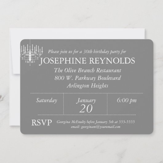 Gray Chandelier Elegant Custom Birthday Invitation Kaart (Achterkant)