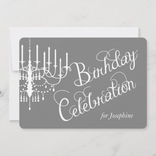 Gray Chandelier Elegant Custom Birthday Invitation Kaart (Voorkant)
