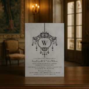 Gray  Chandelier Wedding Invite Kaart