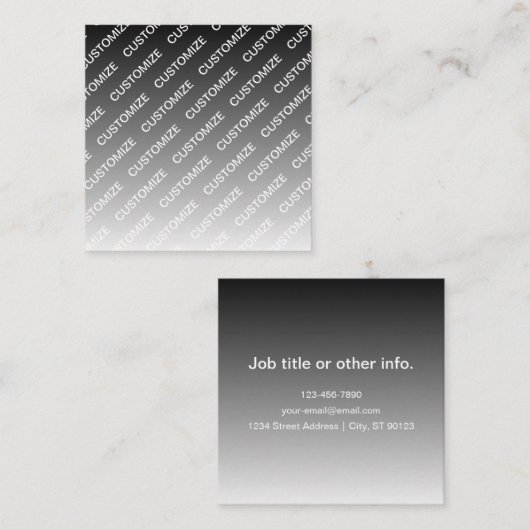 Gray (changeable color) Ombre & Text Pattern Vierkante Visitekaartje (Voorkant / Achterkant)