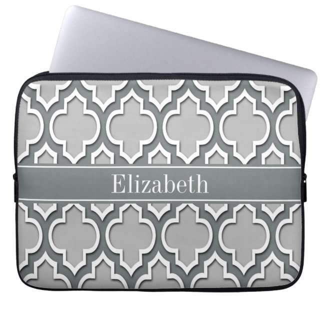 Gray Charcoal Moroccan #5DS Charcoal Name Monogram Laptop Sleeve (Voorkant)