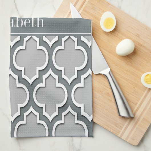 Gray Charcoal Moroccan #5DS Charcoal Name Monogram Theedoek (Quarter Fold)