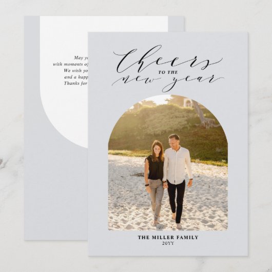 Gray Cheers to the New Year Foto Greeting Feestdagenkaart (Voorkant / Achterkant)