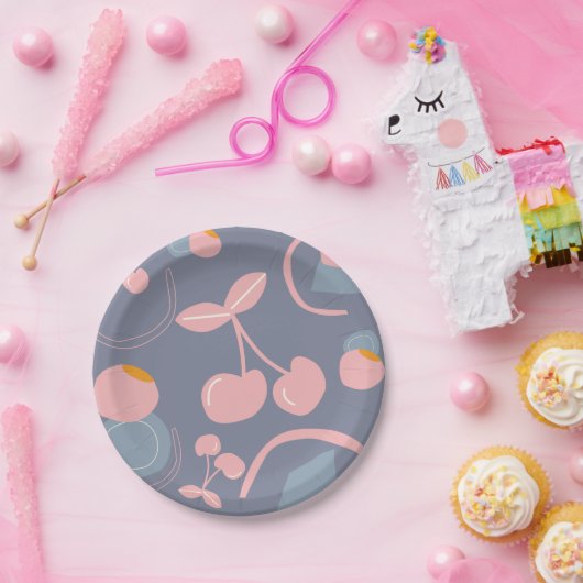 GRAY CHERRY PATTERN PAPIEREN BORDJE (Feest)