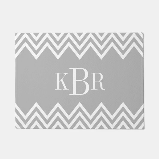 Gray Chevron Aangepast monogram Deurmat (Voorkant)