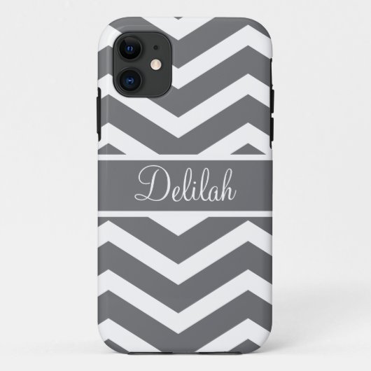 Gray Chevron Aangepaste naam Case-Mate iPhone Case (Achterkant)
