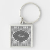 Gray Chevron Aangepaste Sleutelhanger Button (Voorkant)