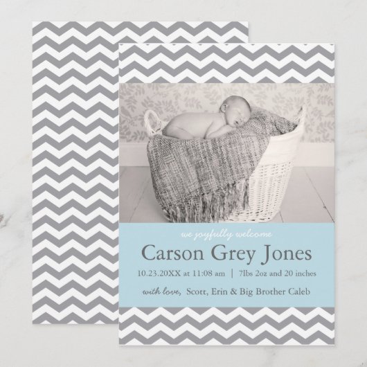 Gray Chevron | Aankondiging ter geboorte van Baby (Voorkant / Achterkant)
