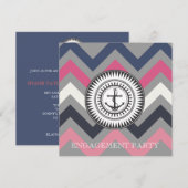 Gray Chevron Anchor Nautical Invitation Kaart (Voorkant / Achterkant)