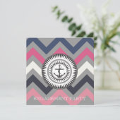 Gray Chevron Anchor Nautical Invitation Kaart (Staand voorkant)