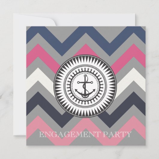 Gray Chevron Anchor Nautical Invitation Kaart (Voorkant)