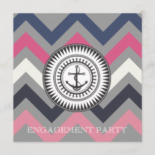 Gray Chevron Anchor Nautical Invitation Kaart
