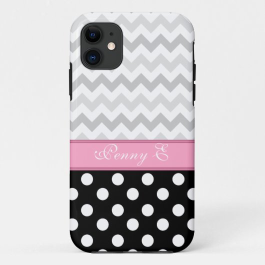 Gray Chevron Black Polka Dot Pink iPhone 5 Hoesje (Achterkant)