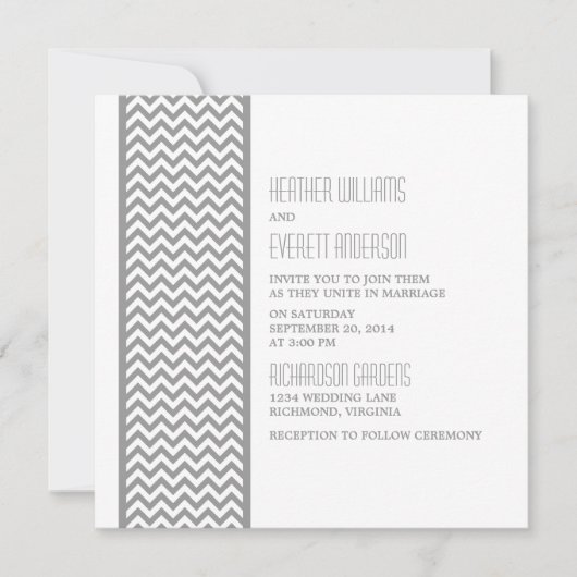 Gray Chevron Border Wedding Invite Kaart (Voorkant)