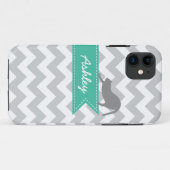 Gray Chevron Cat Turquoise Aangepast monogram Case-Mate iPhone Case (Achterkant (horizontaal))