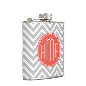 Gray Chevron en Coral Custom Monogram Heupfles (Rechts)
