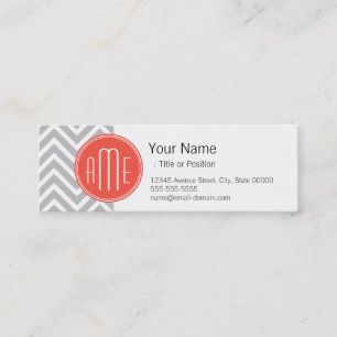 Gray Chevron en Coral Custom Monogram Mini Visitekaartje