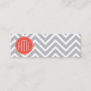 Gray Chevron en Coral Custom Monogram Mini Visitekaartje