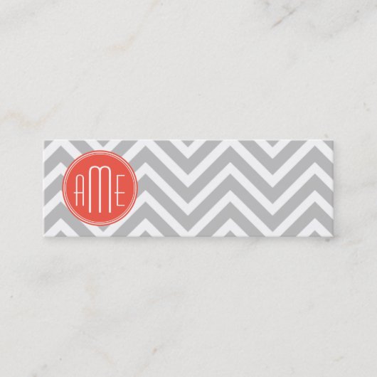 Gray Chevron en Coral Custom Monogram Mini Visitekaartje (Voorkant)