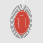 Gray Chevron en Coral Custom Monogram Ornament (voorkant)