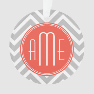 Gray Chevron en Coral Custom Monogram Ornament