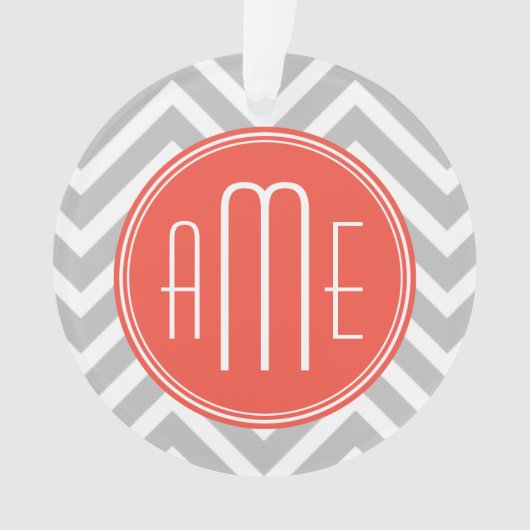 Gray Chevron en Coral Custom Monogram Ornament (voorkant)