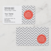 Gray Chevron en Coral Custom Monogram Visitekaartje (Voorkant / Achterkant)