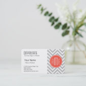 Gray Chevron en Coral Custom Monogram Visitekaartje (Staand voorkant)