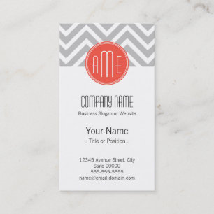 Gray Chevron en Coral Custom Monogram Visitekaartje