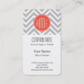 Gray Chevron en Coral Custom Monogram Visitekaartje (Voorkant)