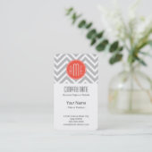 Gray Chevron en Coral Custom Monogram Visitekaartje (Staand voorkant)