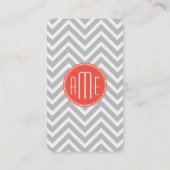 Gray Chevron en Coral Custom Monogram Visitekaartje (Achterkant)