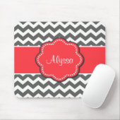 Gray Chevron en Coral Personalized Mousepad Muismat (Met muis)