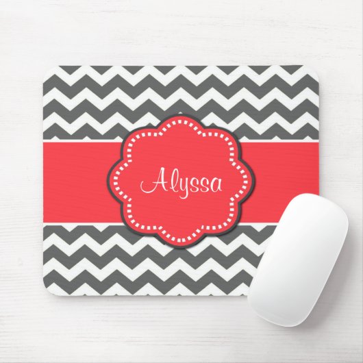 Gray Chevron en Coral Personalized Mousepad Muismat (Met muis)