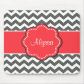 Gray Chevron en Coral Personalized Mousepad Muismat (Voorkant)