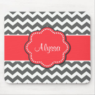 Gray Chevron en Coral Personalized Mousepad Muismat