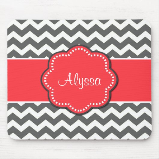 Gray Chevron en Coral Personalized Mousepad Muismat (Voorkant)