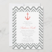 Gray Chevron en Coral Pink Nautical Baby shower Kaart (Voorkant)