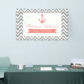 Gray Chevron en Coral Pink Nautical Baby shower Spandoek (Beurs)