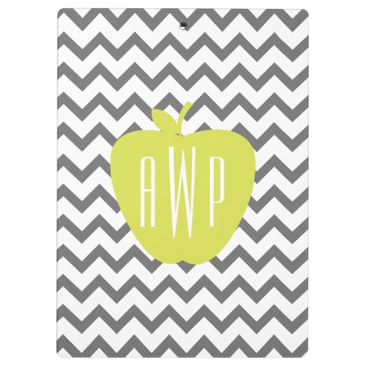 Gray Chevron en Neon Apple Monogram leraar Klembord (Achterkant)