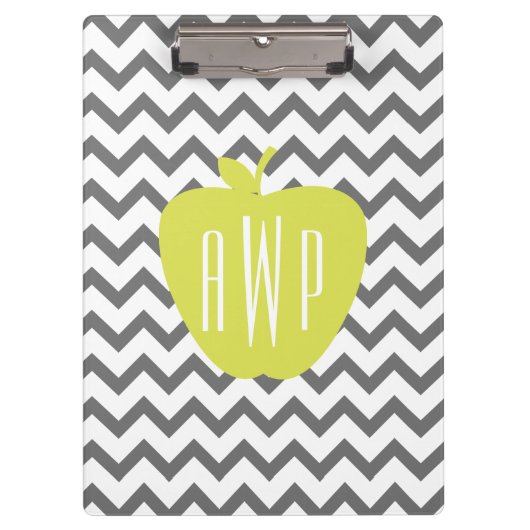 Gray Chevron en Neon Apple Monogram leraar Klembord (Voorkant)