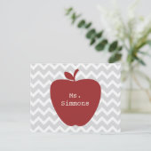 Gray Chevron en Red Apple-leraar Briefkaart (Staand voorkant)